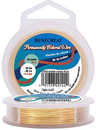 BENECREAT 24Gauge (0.5mm) Résistant au ternissement Bijoux en Fil d'or léger Fabrication de Fil de cuivre, 30M / 33Yard