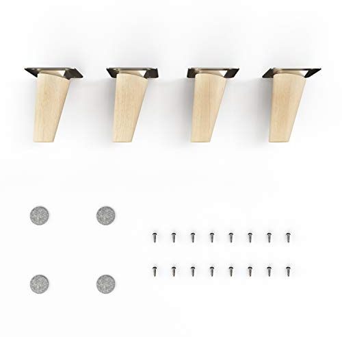 Sossai Möbelfüße aus Naturholz Buche unbehandelt, Clif Round HMF2, 8 cm hoch, rund, schräge Ausführung, für Kommoden, Regale, Schränke