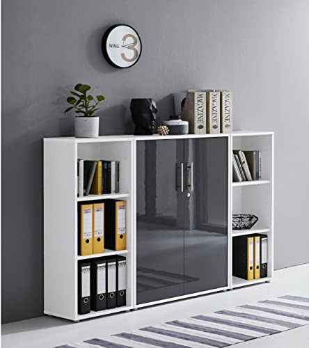 Schrankwand TABOR 2 Aktenschrank Büroschrank abschließbar in diversen Farbvarianten (weiß/anthrazit Hochglanz)