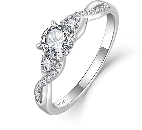 FJ Engagement Ring for Women 18K White Gold Plated 925 Sterling Silver Promise Ring Anniversary Wedding Proposal Ring Eternity Ring for Her