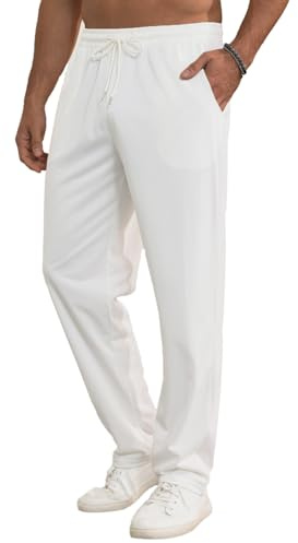 Halfword Joggers Men Sweatpants Casual Trousers Bottoms Loose Fit Jogging Track Lounge Pants Pockets Training Gym Running White XL