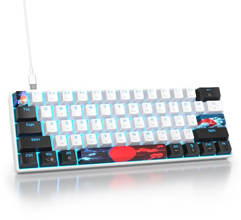 SOLIDEE 60% Mechanical Gaming Keyboard,61 Keys with Linear Red Switches,Wired Mechanical Keyboard with LED Backlit,Compact Ergonomic Keyboard with Type-C Cable,for PS5/PS4/Xbox Gamer(61 White)