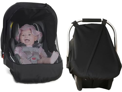 Universal Baby Autositz Sonnenschutz Insekten Moskitonetz 2 in 1 Autositz Baldachin mit Reißverschluss UV-Sonnenschutz Verdunkelung Abdeckung Säugling Babytrage Abdeckung
