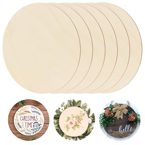 Bewudy 6 Pieces of Wood Circles for Crafts, 8 Inch Unfinished Wood Circles Discs, Wooden Ornaments for Crafts for DIY Door Hanger Sign Buring Painting Christmas Decorate (6Pcs,20CM/8IN)