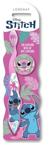 Disney Stitch Little Teeth Toothbrush for Kids with Soft Rounded Bristles, Comfortable Handle Grip and Protection Cap for Children Ages 3+