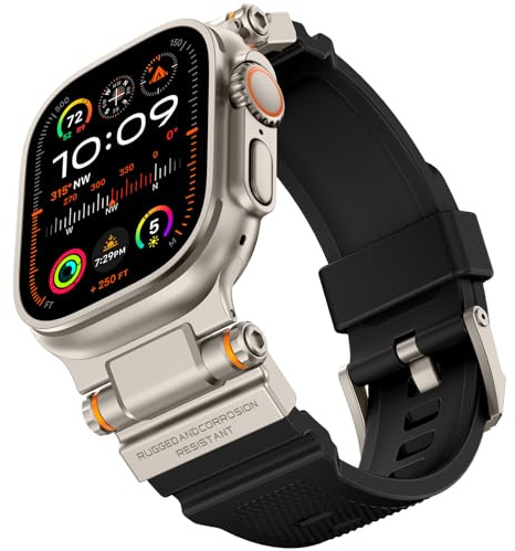 HITZEE Ultra 3/2/1 Armband Kompatibel mit Apple Watch 49mm/46mm/45mm/44mm/42mm, Robustes Silikon Sport Ersatzarmbänder mit Metallanschluss für iWatch Serie 11/10/9/8/7/SE/6/5/4/3/2/1, Schwarz/Titan
