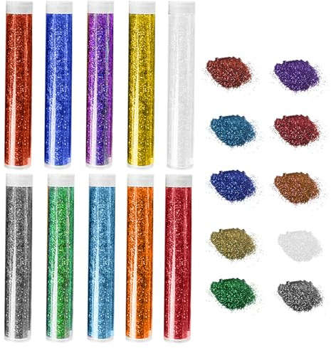 ASIRYVA 10 Pcs Glitter Paint Set, Easy-Pour Shaker, Fine Art & Craft Glitter for Slime, Cards, Nail Art, Decorations & More