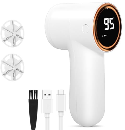 Cozary Levapelucchi Elettrico, Display Digitale LED, 5 Velocità Regolabili, Spazzola a 6 Lame, con Spazzola e Lame di Ricambio, Levapelucchi Ricaricabile per Abbigliamento, Lana, Maglioni, Tessuti