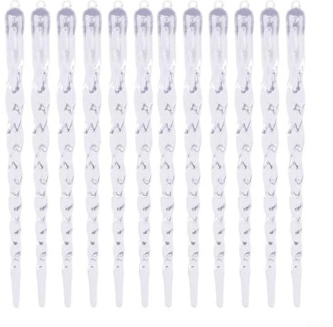 Juego de 12 adornos de carámbanos para árbol de Navidad, decoraciones colgantes de plástico con cuerda para vacaciones de invierno y decoración de temporada (A-M)