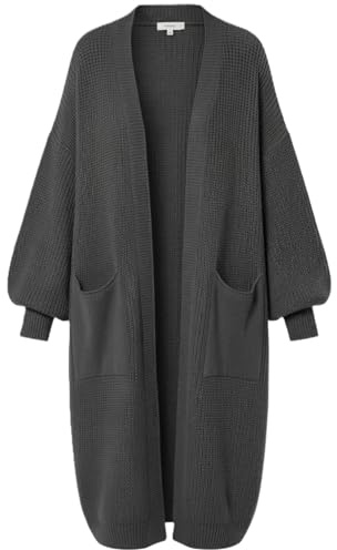 Womens Balloon Sleeve Cardigan Chunky Knit With Pockets Charcoal One Size