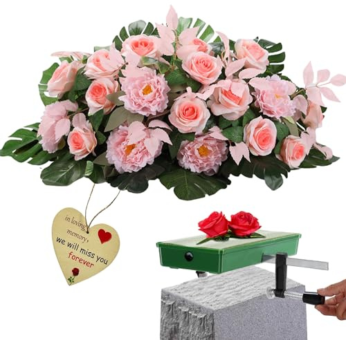 Headstone Saddle Flower - Spring Grave Tombstone Decorations - Never Blown Away,Gravestone Floral Light Pink,All-Weather Tribute for Your Loved Ones,for Valentine's Day,Mother's Day,Memorial Day Etc