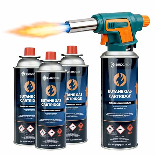 Eurocatch Gasbrannare 1300°C - Elektrisk Tandning - Justerbar Laga - 4x 227g Butan