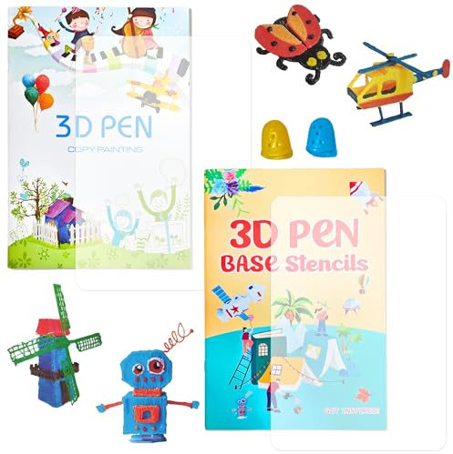 Lot de 2 carnets de dessin d'impression 3D avec 105 motifs, pochoirs réutilisables pour stylo 3D, plaque transparente, doigts, accessoires de stylo 3D, modèle de peinture, idéal pour les projets de
