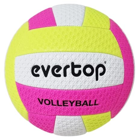 CUCUBA Pallone Da Volley e Beach Volley Evertop da Allenamento o Partita Diametro 20cm Size 5 Colore Rosa Giallo e Bianco