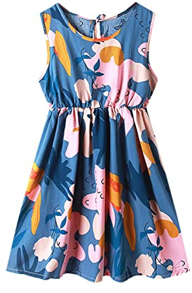 Genérico - Vestido de princesa para niña, ceremonia, de noche, largo, encaje, cinturón, nudo, fiesta, cóctel, recepción infantil, ocasión A114, azul, 6-7 Años