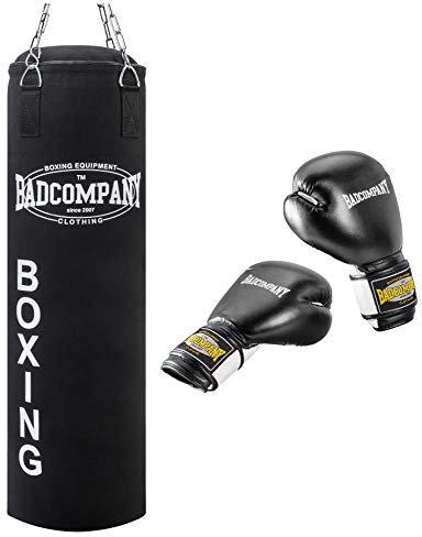 'Professionell boxningssats för stansning med kanvas 100 x 30 cm ofylld fyrpunkts stålkedja och PU-boxningshandskar svart vit tiger storlek: 40 ml (OZ)