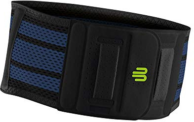 Bauerfeind, 1 Tutore per la schiena Unisex, Per sport con la palla e con la racchetta, Atletica leggera, Protezione dai sovraccarichi, Cuscinetto in silicone, Taglia XS, Nero, 11489441170010