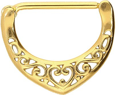 PIERCINGLINE Chirurgenstahl Nippelpiercing Clicker ORIENTALISCHES DESIGN MIT HERZ Piercing Brust Nippel Brustwarze Goldfarben 16 mm