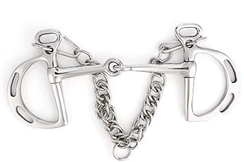 Nikou Pferdekauen, Edelstahl Kimberwicke Bit Solid Jointed Mouth Pferd Kauen Maul Roller mit Doppelöse Kette und Haken, Zur Kontrolle von Pferden (125mm)