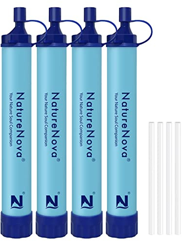 Personal Water Filter Straw Outdoor Portable Filtration Emergency Survival Gear Water Solutions Tactical Gear for Hiking Camping Accessories Travel Hunting Fishing Outing Backpacking (4 Pack)
