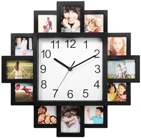 Reloj de pared con marco de fotos, collage de 12 fotos, para colgar en la pared, decoración del hogar