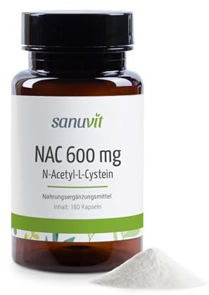 Sanuvit® - NAC 600 mg per capsula | 180 capsule | N-acetil-L-cisteina 100% NATURALE da Mais | Elevata biodisponibilità e tolleranza | Vegano