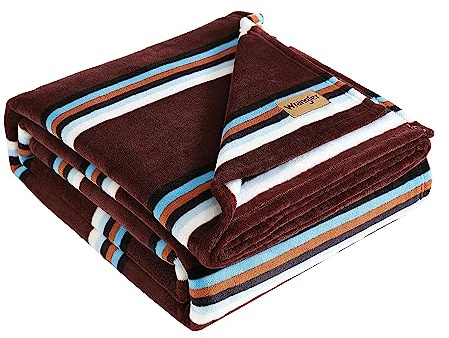 Wrangler - Twin Size Blanket, Ultra-Soft Plush Blanket, Medium Weight Cozy Bedding, Striped Americana Decor, Western Saddle Burgundy