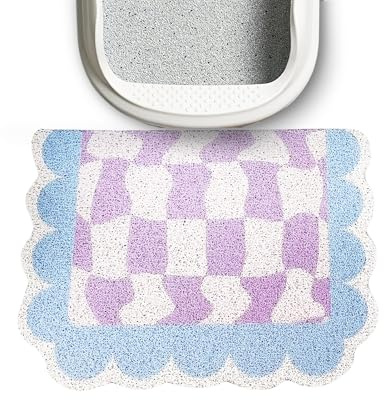Lukamoo® Cute Cat Litter Mat (60x40cm), Large, for Kitty Litter & Cute Cat Litter Box, Accessories for Indoor Cats. (Chessboard, Blue)