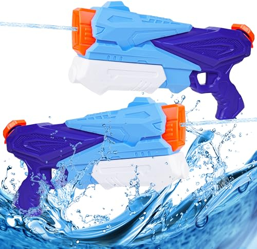 2 Pack Wasserpistole Kinder Erwachsene mit 8-10 Meter Großer Reichweite Wasserspielzeug für Mädchen Junge Sommer Schwimmbad Strand Sand Hinterhof Garten Party Wasserschlacht Spielzeug (Blau+Blau)