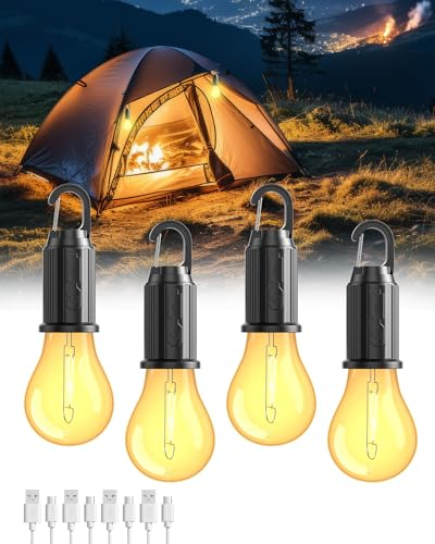Lampada Campeggio Ricaricabile, Luce Campeggio a LED, Lanterna da Campeggio, 3 modalità di Luminosità Regolabile Lampada da Campeggio Luce da Campeggio Portatile per Tenda, Luce Emergenza, 4 pezzi