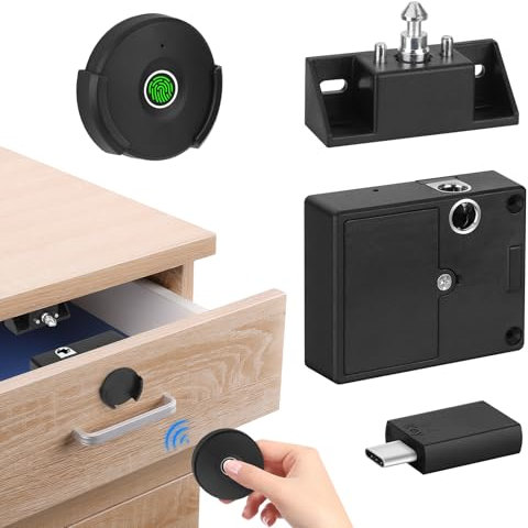 MYPIN Cerradura de Armario con Huella Dactilar, Cerradura Biométrica Inteligente con huella dactilar, USB recargable, Cerradura Electrónica para cajones, armarios, muebles de madera