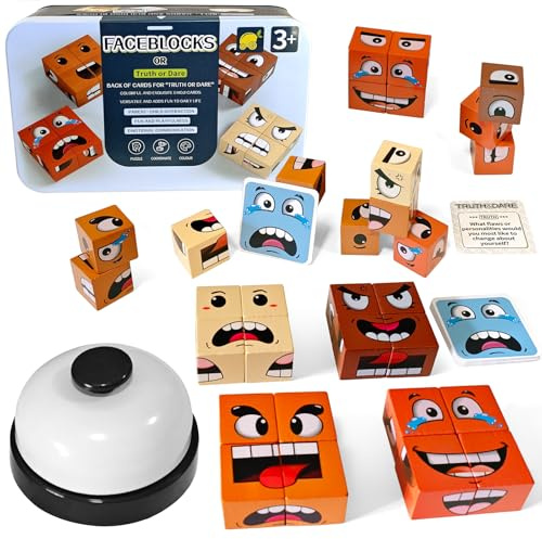 Cubo de madera puzle, rompecabezas Face Changing Magic Cube, juguete interactivo CKS, rompecabezas de dados, sensor de caras, cubo mágico, bloque de construcción Montessori, juguete para niños a