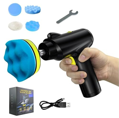 Macchina lucidatrice per auto senza fili, kit portatile per rimozione graffi auto, kit con 5 tamponi di lucidatura per dettagli auto, lucidatura, ceretta, rimozione graffi