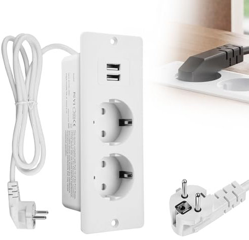 Dhqkqg Presa da Tavolo a Scomparsa con 2 USB,Presa da incasso da tavolo,Ciabatta Multipresa con USB,Presa a Scomparsa,Multipresa A Scomparsa,Presa Piatta Salvaspazio per Cucina Tavolo Ufficio (Bianco)