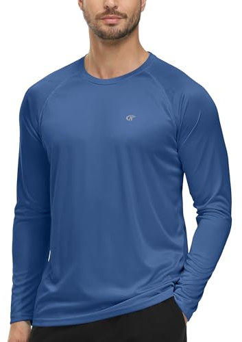 Tyhengta Maglietta da uomo a maniche lunghe, estiva, spiaggia, protezione solare, ad asciugatura rapida, Blu scuro, XL