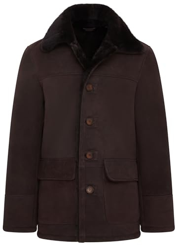 Men's Classic Brown Real Sheepskin Shearling Suede Leather Coat Jacket