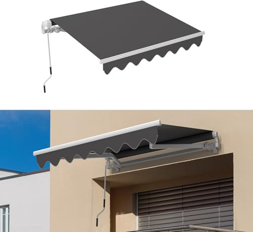 Toldo Manual Retráctil 2.5x2M, Toldo de Pared para Exterior Terraza Balcón con Manivela de Metal Impermeable, Enrollable Articulado Anti-UV 50+, Manivela Marco, Techo Exterior Lluvia, Gris Oscuro