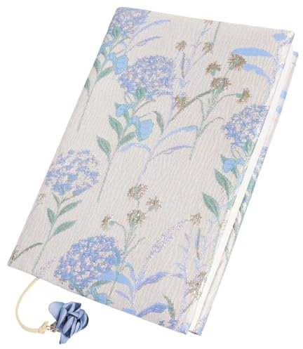 MAMUNU A5 Buchumschlag mit Blumenmotiv, Waschbarer Wiederverwendbarer Buchschutz, Blau Buchhüllen aus Stoff mit Floral, Handgefertigte Bucheinband Dekorativer Buchschutz Für die Meisten