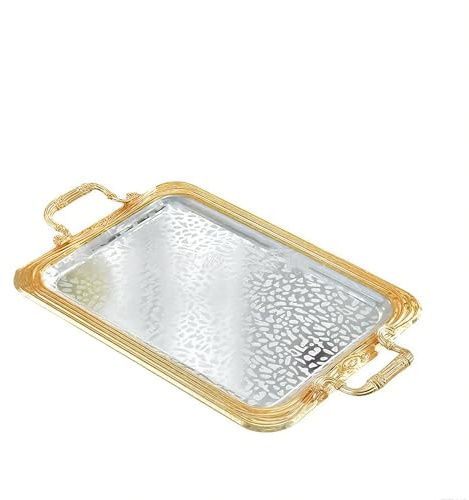 Serving Trays With Handles, Stainless Steel Rectangular Serving Platters, Vintage luxury & Sturdy Decorative Tray for Cosmetics Jewelry Tea Cakes, fit Buffets, Weddings, Birthdays, Parties