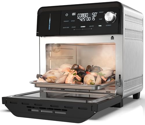 Nuwave PFAS-Free Steam Oven & Air Fryer, All-in-One Convection Cooker with Precision Steam Control, Toast, Air Fry, Sous Vide, Steam & More, Juicier Meats, 120 Presets, 50–450°F, Stainless Steel