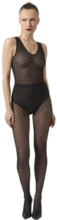 Wolford Velvet Net Illusion String Body For Women Long Sleeve Geometric Bodysuit With 3D Effect Sheer Panels And Round Neckline black/black Black Medium