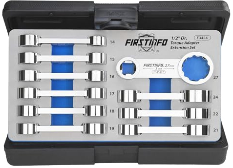 FIRSTINFO F3454 1/2-inch Drive Torque Adapter Set,12-Point Box End,14,15,16,17,18,19,21,22,24,27 mm, Metric, 10-Piece with CR-V Construction | Blow Case