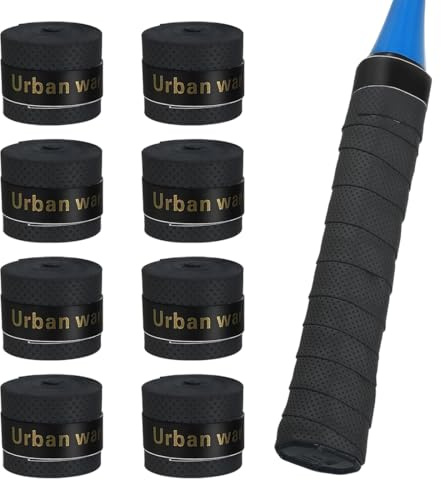 Set de 8 Grip y Overgrips, para Raqueta de Tenis, Bádminton y Squash, Grip Antideslizante para Palas y Raquetas, Overgrip Autoadhesivo y Absorbente, Accesorios de Padel y Tenis (Negro)