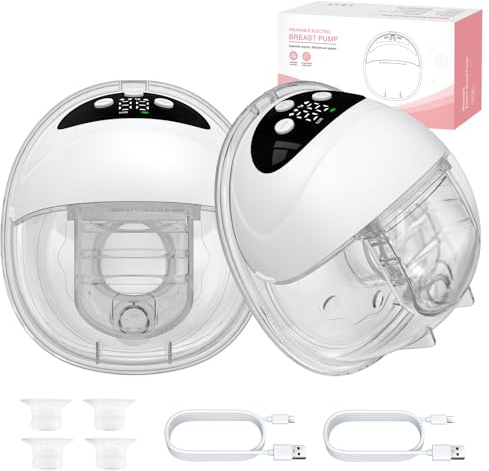 YGiTK Tire-Lait Électrique Mains Libres, Lot de 2, Forte Aspiration, 4 Modes & 12 Niveaux, Silencieux et Portable, Bride 27 mm avec Inserts 24/21 mm, Facile à Nettoyer, Blanc
