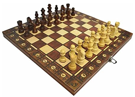 Fällbart reseschackspel, 3 i 1 schack och dam Set med vikt trä resebräda