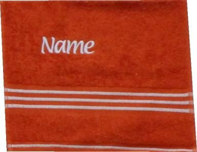 S.B.J - Sportland Premium Frottee Set bestehend aus, Gästetuch, Handtuch und Duschtuch, Farbe Terracotta/weiß mit Farbiger Bordüre und weisser Namensbestickung / Bestickt mit Namen oder Wunschtext