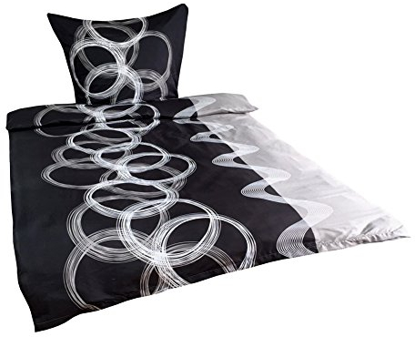 Leonado Vicenti 4 teilige Bettwäsche Mikrofaser 135x200 cm Kreise Grau schwarz mit Reißverschluss Sparset