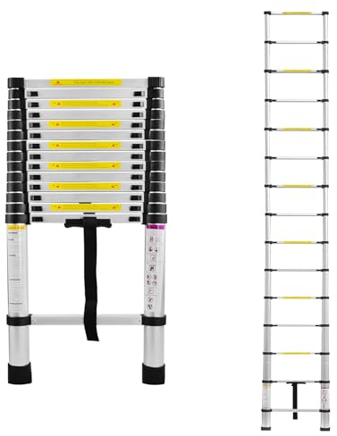 Aufun Telescopic ladder 4.4 m Extendable Aluminium Non-Slip ladder Extension ladder Rung Sliding Step Ladder Multi-purpose ladder Telescopic design max. 150 kg load capacity