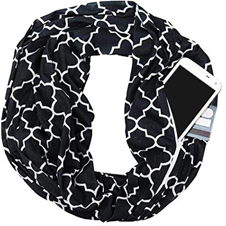 iPobie Pocket Scarf Infinity Scarf with Hidden Zipper Pocket Travel Scarf Printing for Women and Men