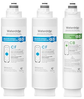 Waterdrop G3-2CFCB Filter, Replacement for Waterdrop G3-W & G3P600 & G3P800 Reverse Osmosis System, Pack of 2 G3-N1CF Filters and 1 G3-N3CB Filter, 1-Year Combo